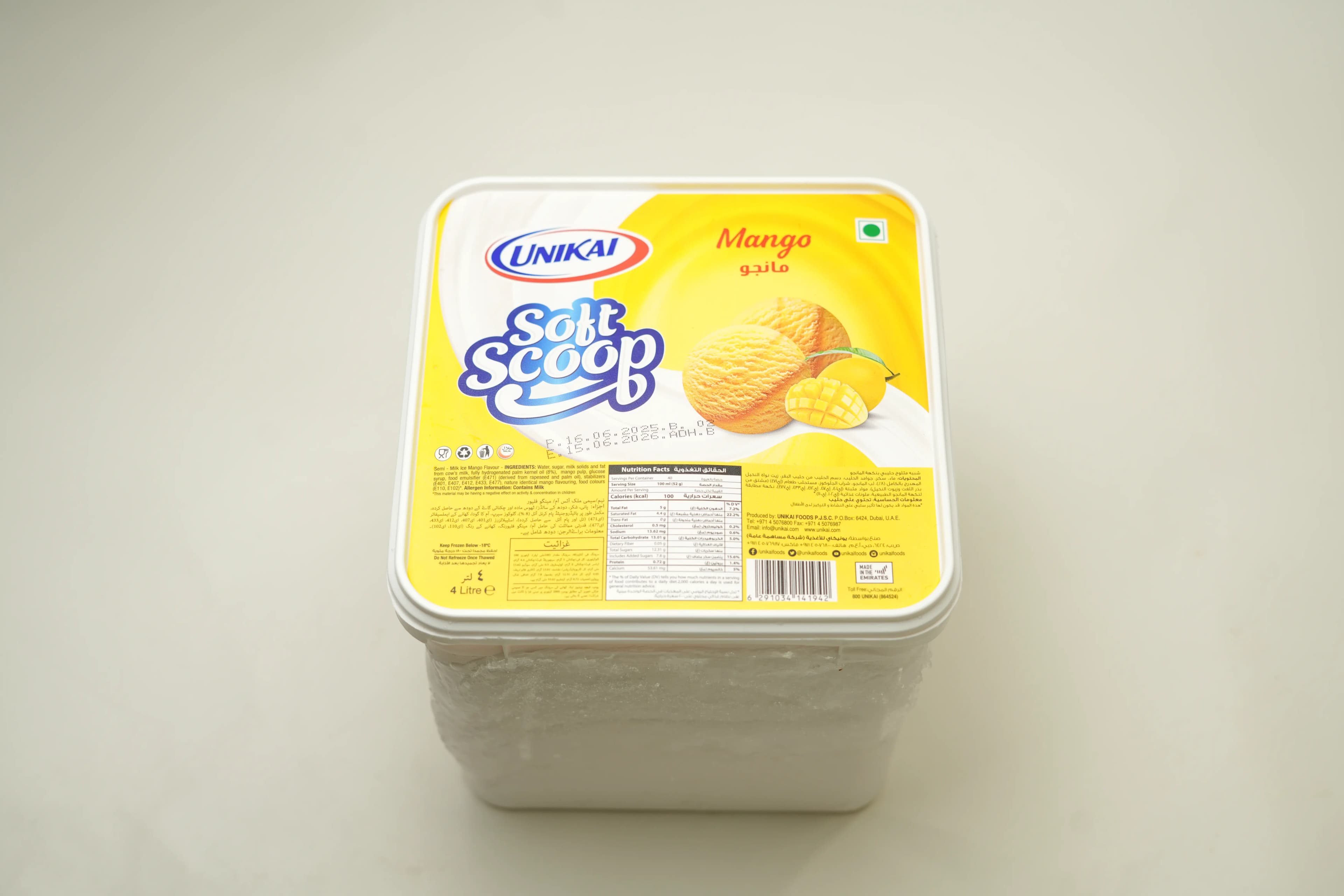 Unikai Soft Scoop Mango Ice Cream 4 Litres