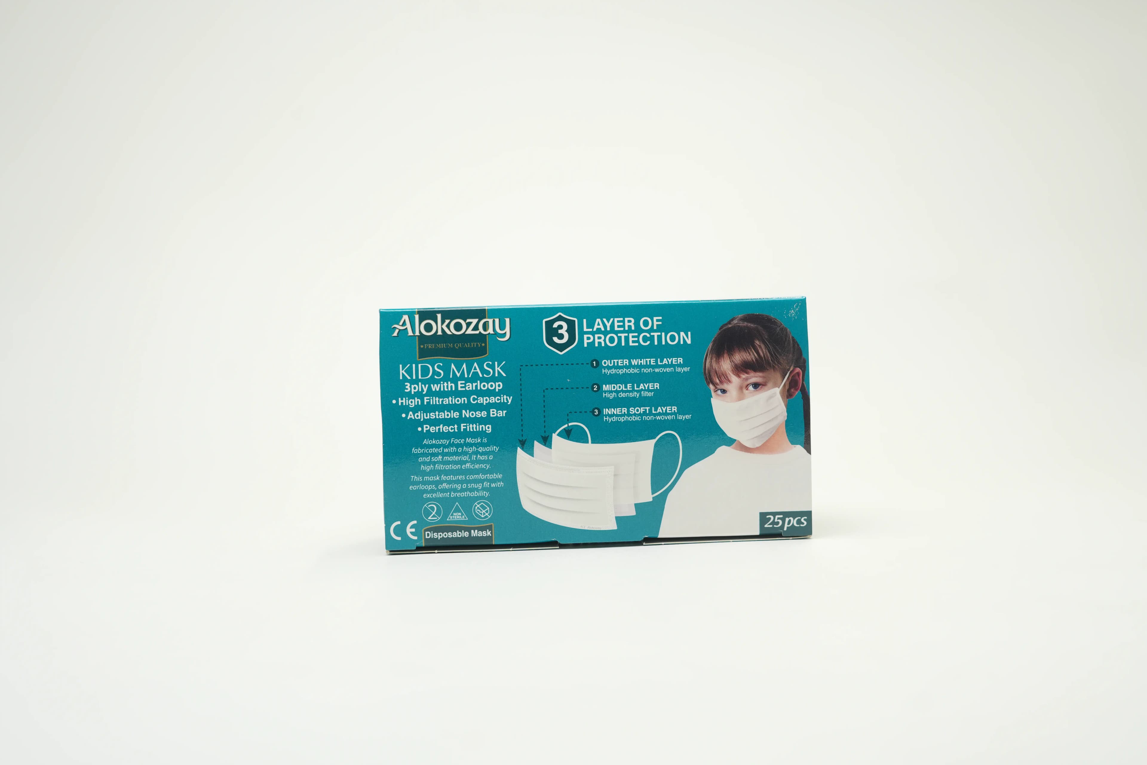 Alokozay White Kids Face Mask 3Ply 25 pcs